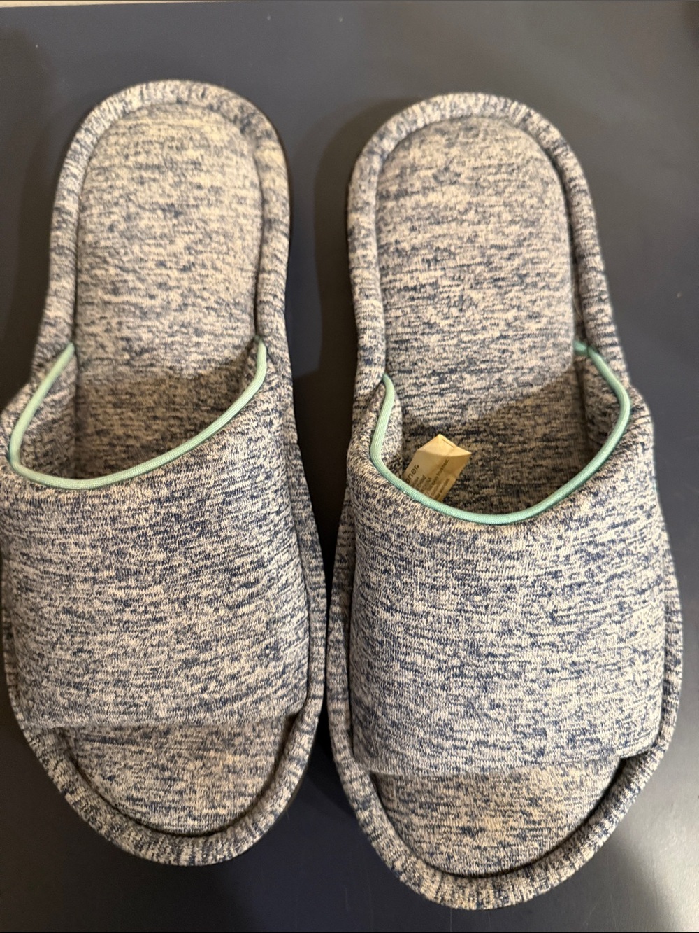 isotoner Women's Heathered Blue Knit Slip-On Slippers with Mint Trim